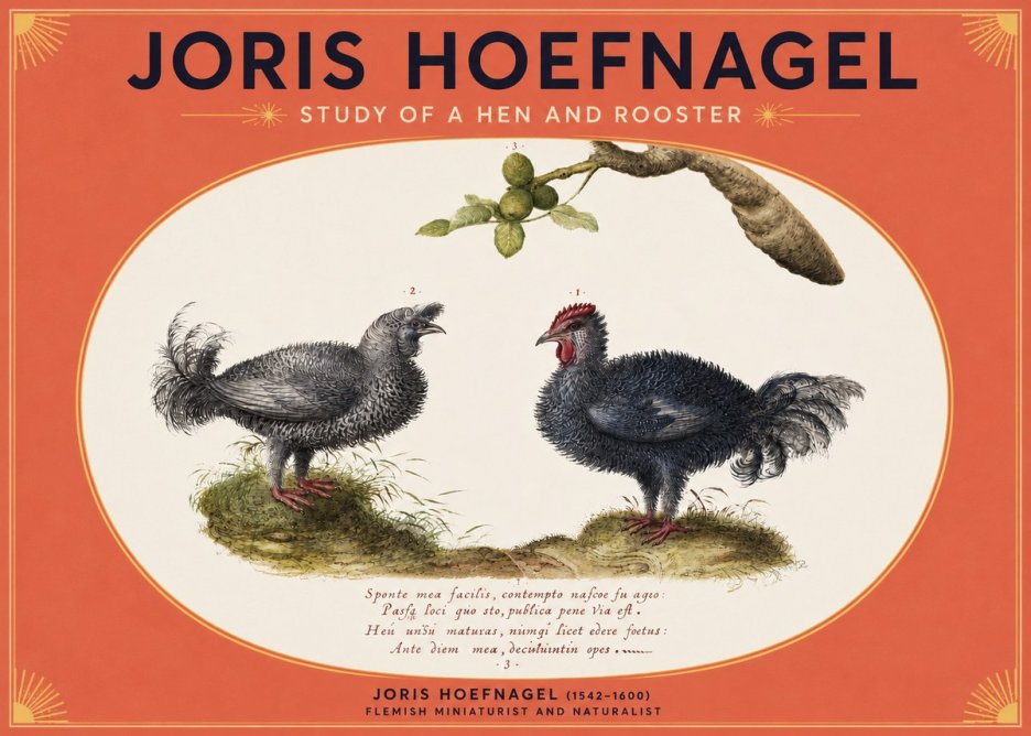 Joris Hoefnagel Study of a Hen and Rooster No3 - Affiche