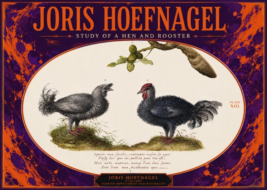 Joris Hoefnagel Study of a Hen and Rooster No4 - Affiche