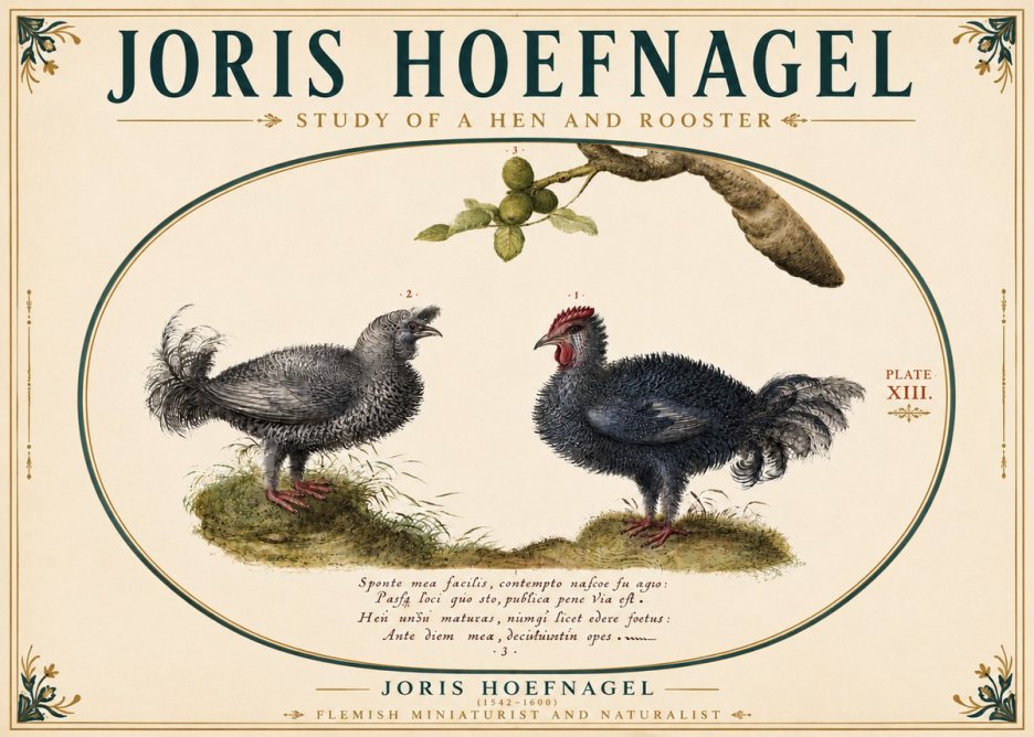Joris Hoefnagel Study of a Hen and Rooster No6 - Affiche