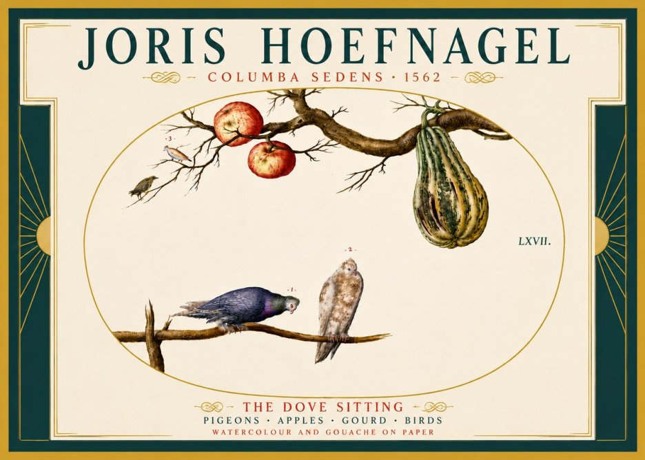 Joris Hoefnagel Pigeons Sitting. No6 - Affiche