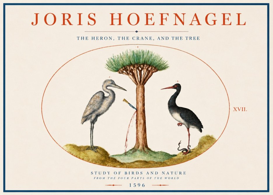 Joris Hoefnagel The Heron, the Crane, and the Tree No3 - Affiche