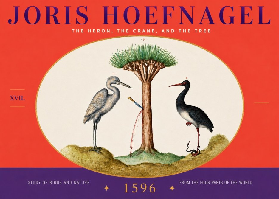 Joris Hoefnagel The Heron, the Crane, and the Tree No4 - Affiche