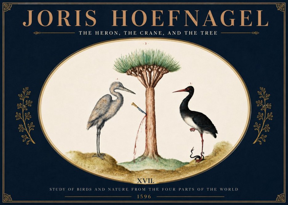 Joris Hoefnagel The Heron, the Crane, and the Tree No5 - Affiche