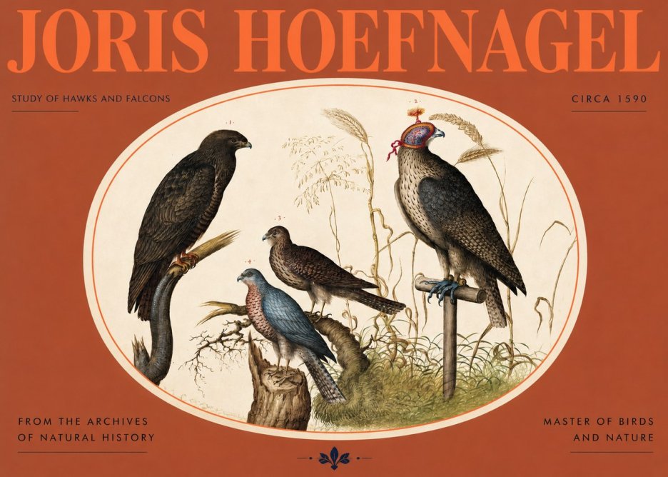 Joris Hoefnagel Studies of Hawks and Falcons No3 - Affiche
