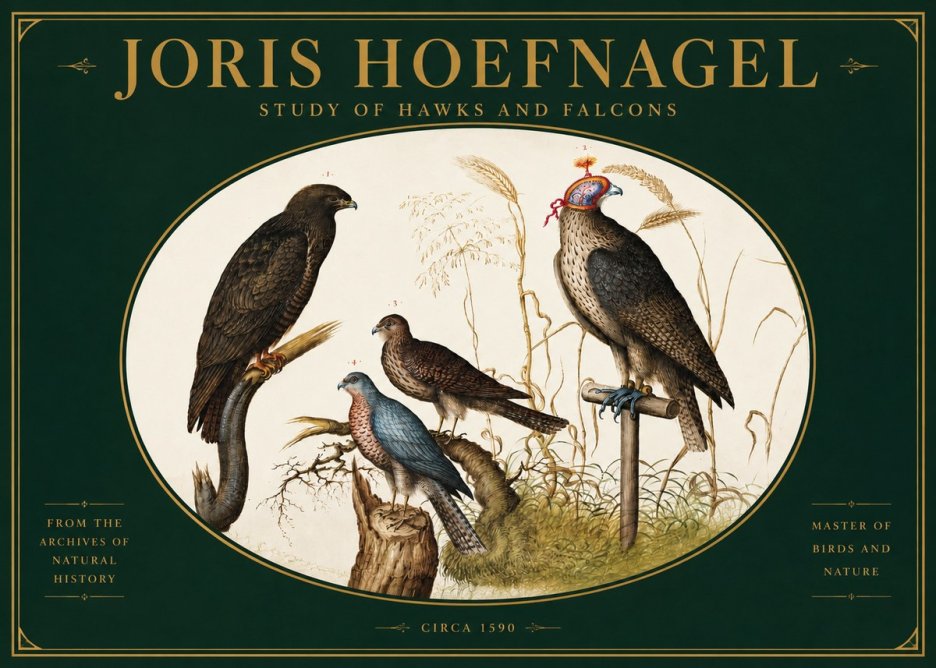 Joris Hoefnagel Studies of Hawks and Falcons No4 - Affiche