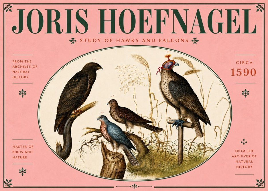 Joris Hoefnagel Studies of Hawks and Falcons No6 - Affiche