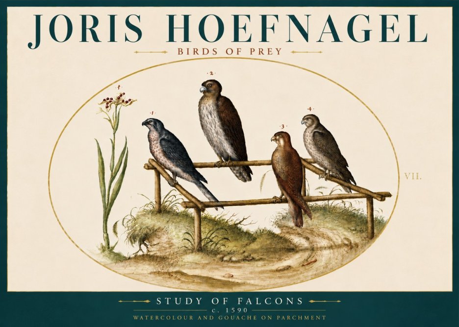 Joris Hoefnagel Study of Falcons No5 - Affiche