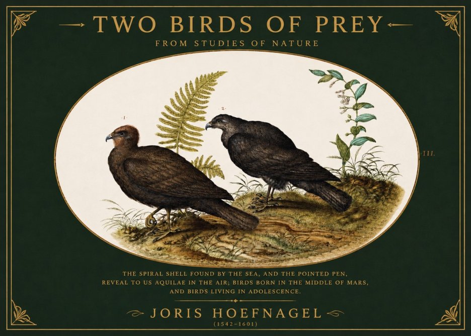 Joris Hoefnagel Two Birds of Prey - from Studies of Nature No2 - Affiche