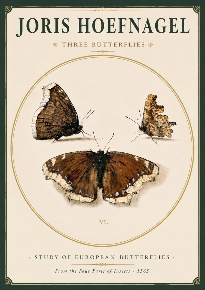 Joris Hoefnagel Three Butterflies I No3 - Affiche