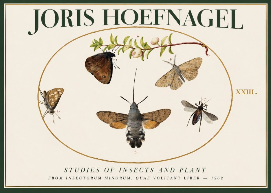 Joris Hoefnagel Five Studies of Insects and Plant No2 - Affiche