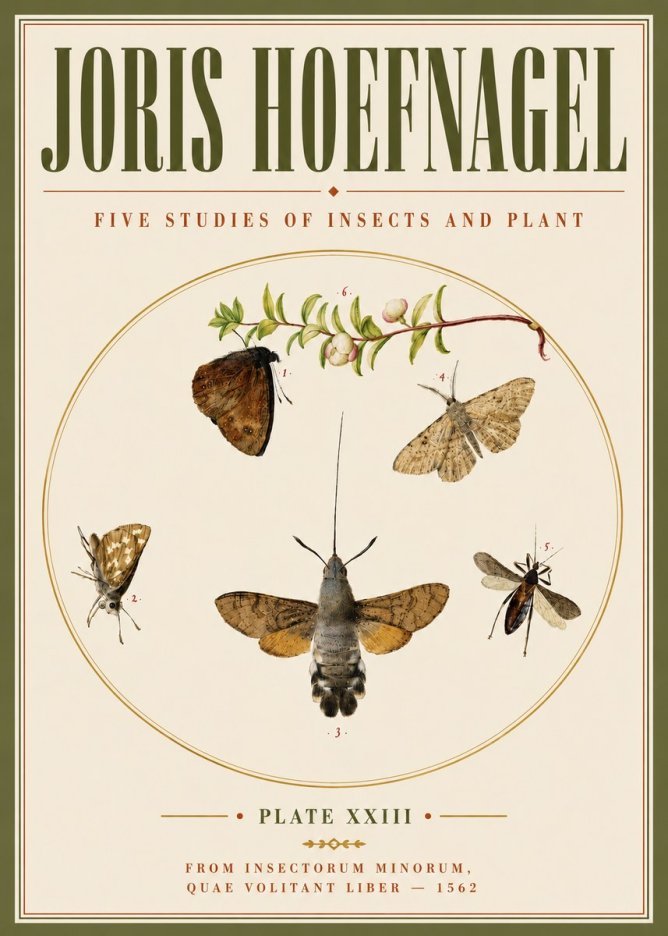 Joris Hoefnagel Five Studies of Insects and Plant No6 - Affiche