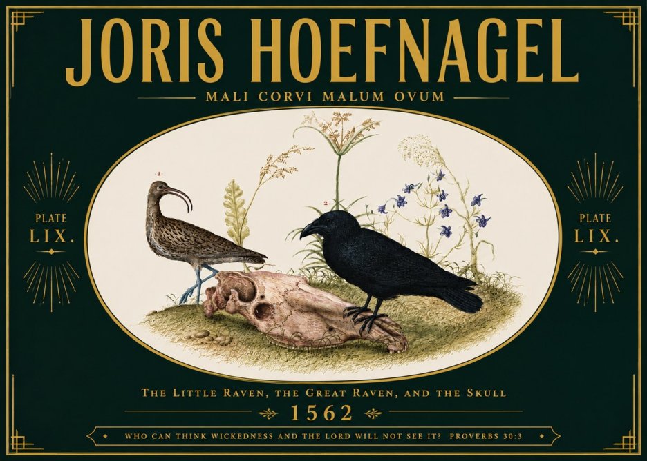 Joris Hoefnagel The Little Raven, the Great Raven, and the Skull No6 - Affiche