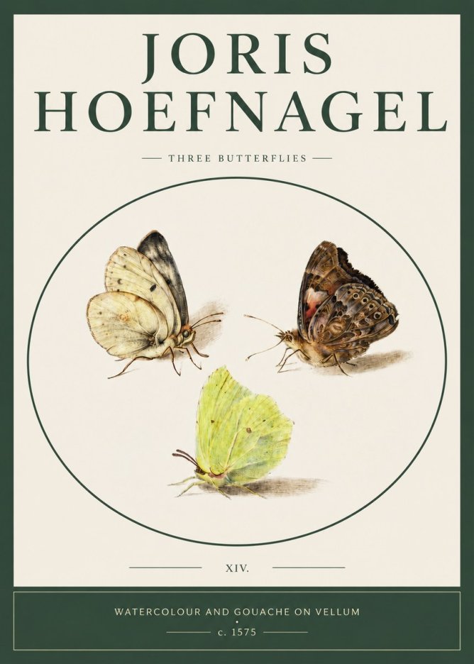 Joris Hoefnagel Three Butterflies II No2 - Affiche