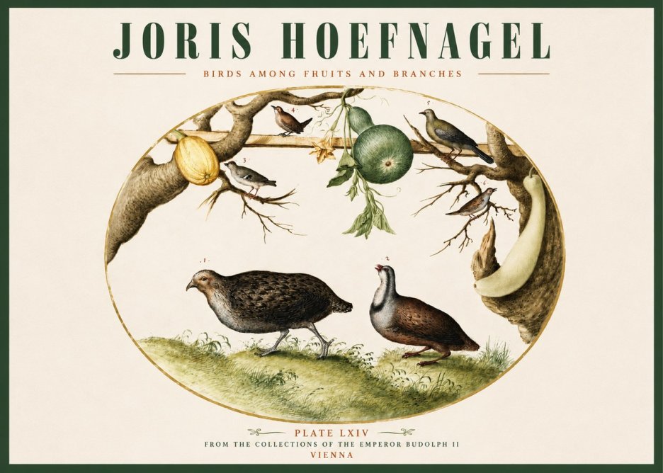 Joris Hoefnagel Birds Among Fruits and Branches No2 - Affiche