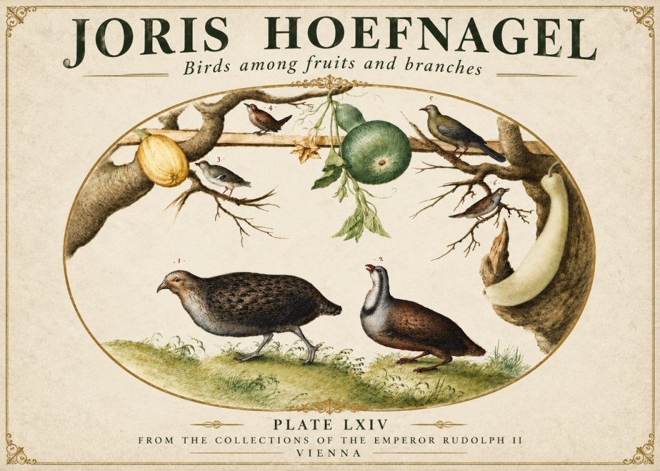 Joris Hoefnagel Birds Among Fruits and Branches No3 - Affiche