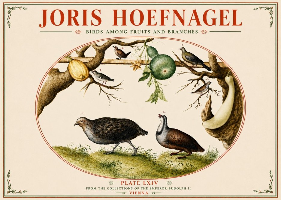 Joris Hoefnagel Birds Among Fruits and Branches No5 - Affiche