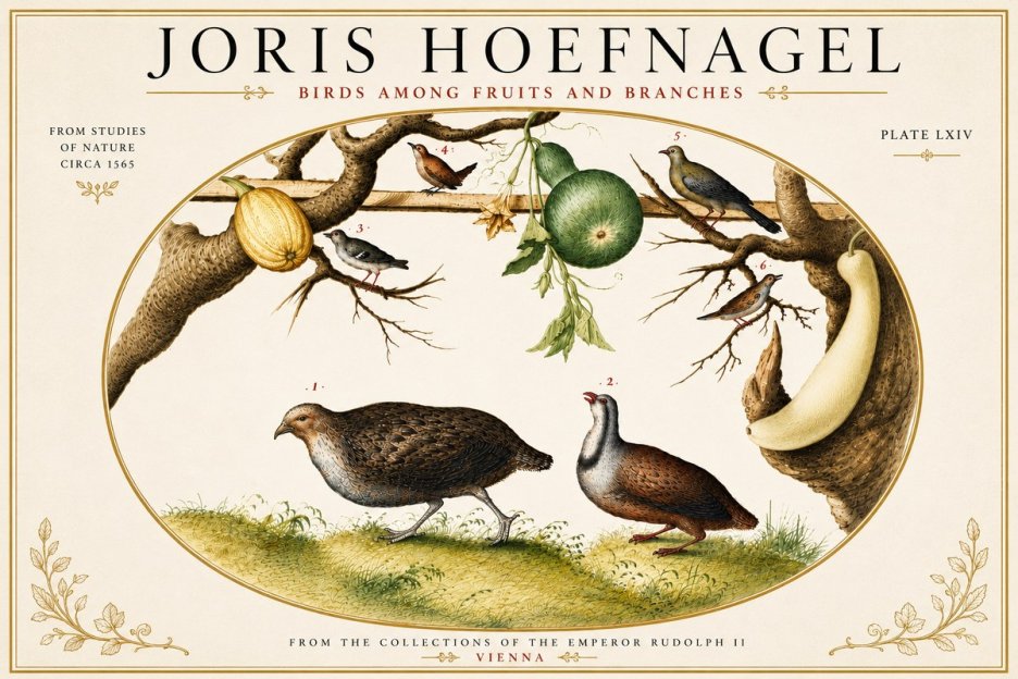 Joris Hoefnagel Birds Among Fruits and Branches No6 - Affiche