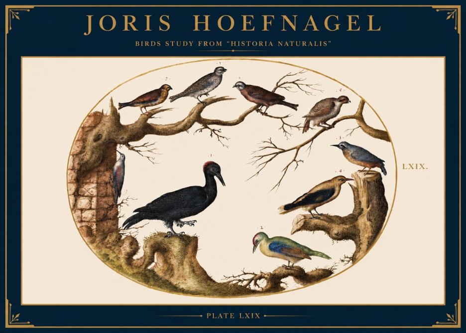 Joris Hoefnagel Birds in an Oval Frame No3 - Affiche