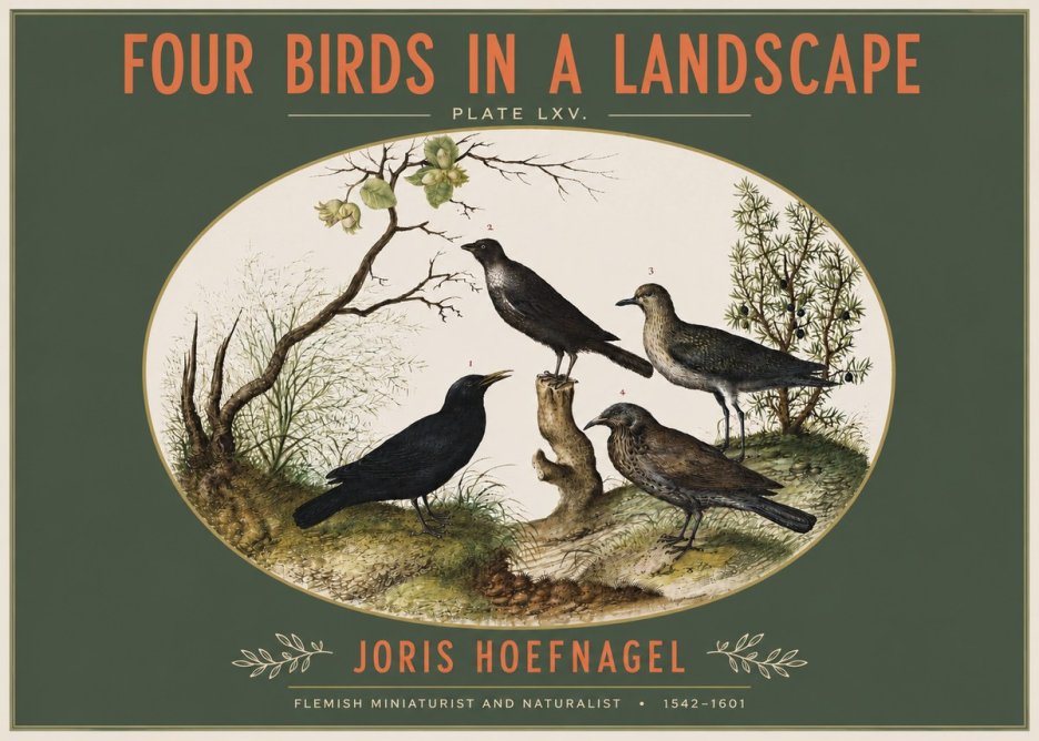 Joris Hoefnagel Four Birds in a Landscape No3 - Affiche
