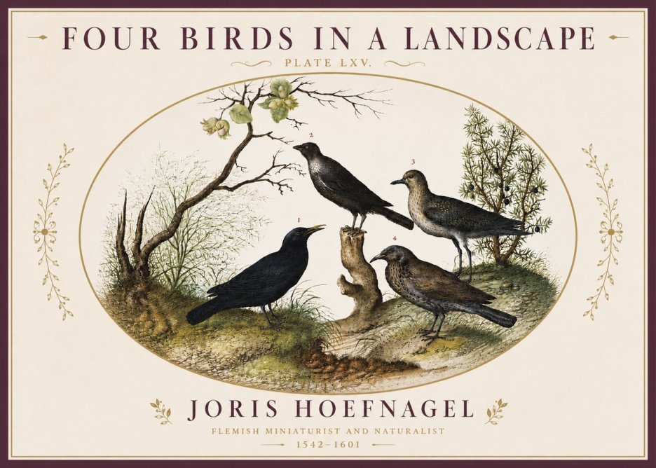 Joris Hoefnagel Four Birds in a Landscape No4 - Affiche