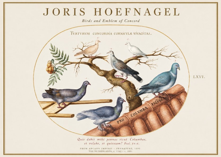 Joris Hoefnagel Birds and Emblem of Concord No1 - Affiche