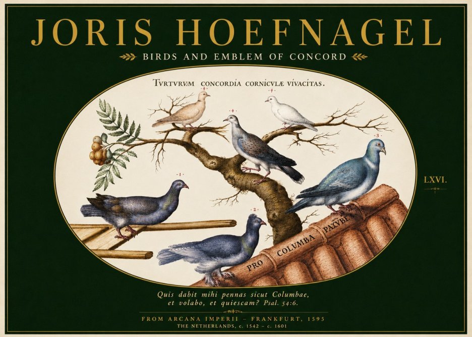 Joris Hoefnagel Birds and Emblem of Concord No3 - Affiche