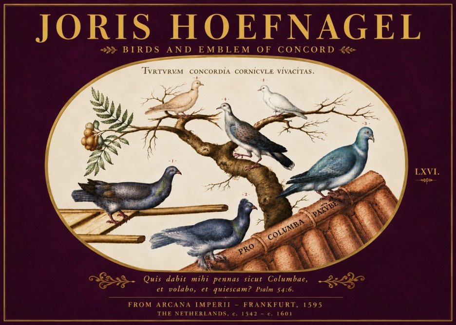 Joris Hoefnagel Birds and Emblem of Concord No5 - Affiche
