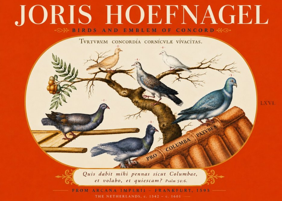 Joris Hoefnagel Birds and Emblem of Concord No6 - Affiche