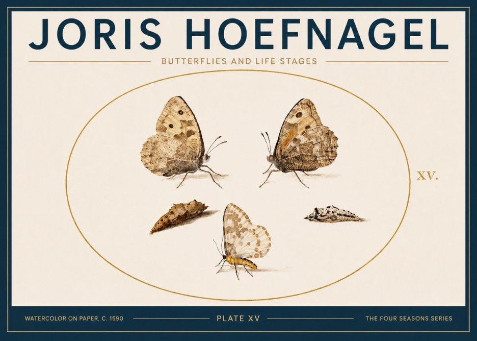 Joris Hoefnagel Butterflies and Life Stages - Plate Xv No5 - Affiche