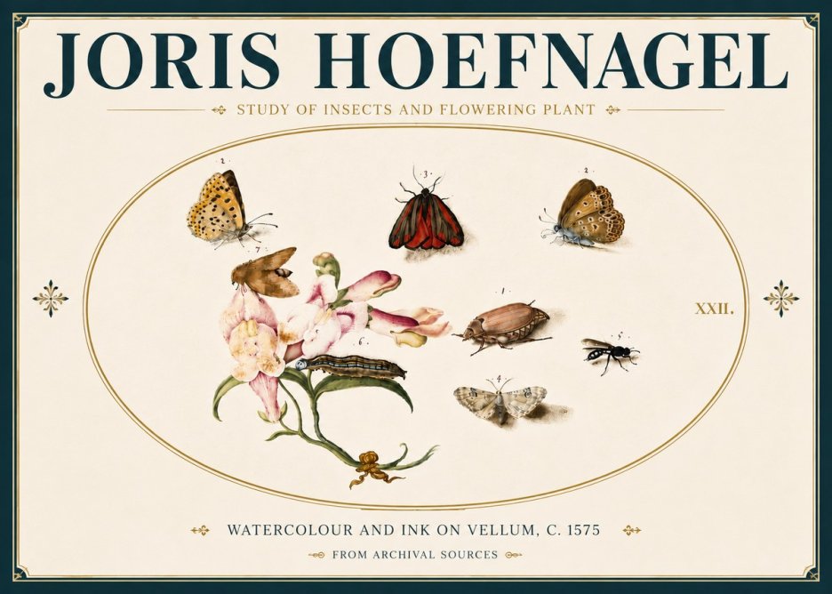Joris Hoefnagel Study of Insects and Flowering Plant No6 - Affiche
