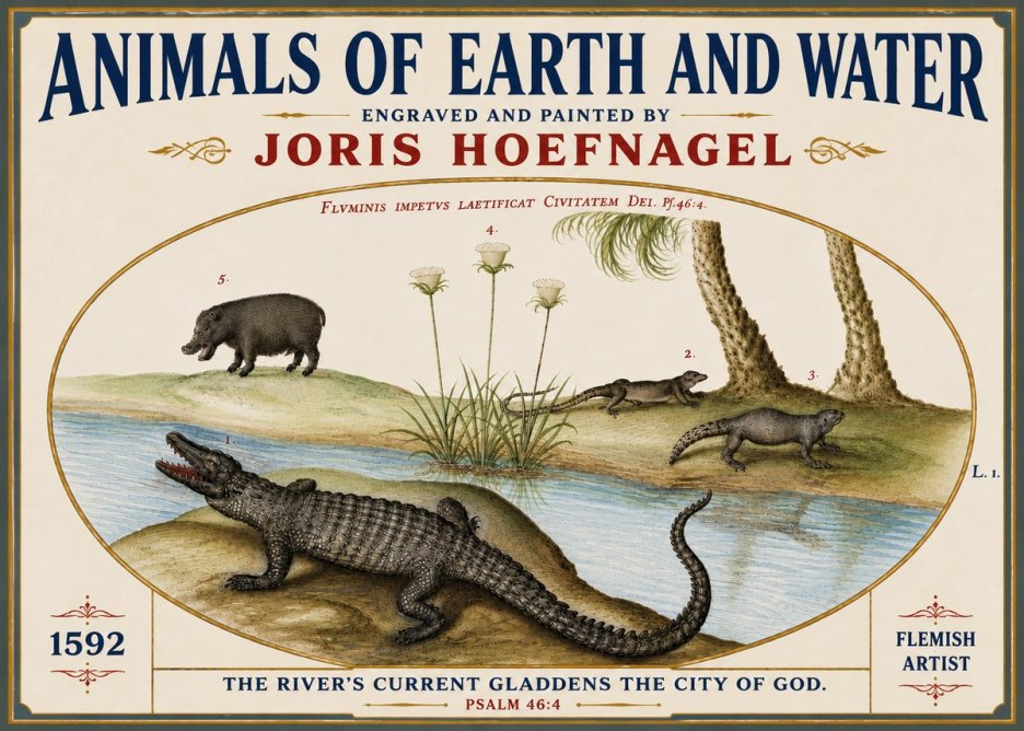Joris Hoefnagel Animals of Earth and Water No6 - Affiche