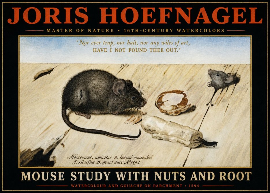 Joris Hoefnagel Mouse Study with Nuts and Root No4 - Affiche