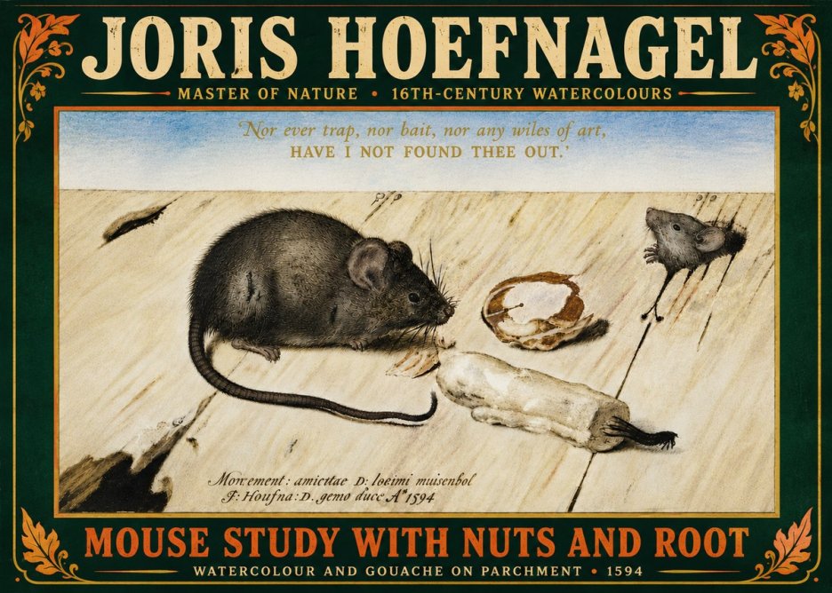 Joris Hoefnagel Mouse Study with Nuts and Root No6 - Affiche