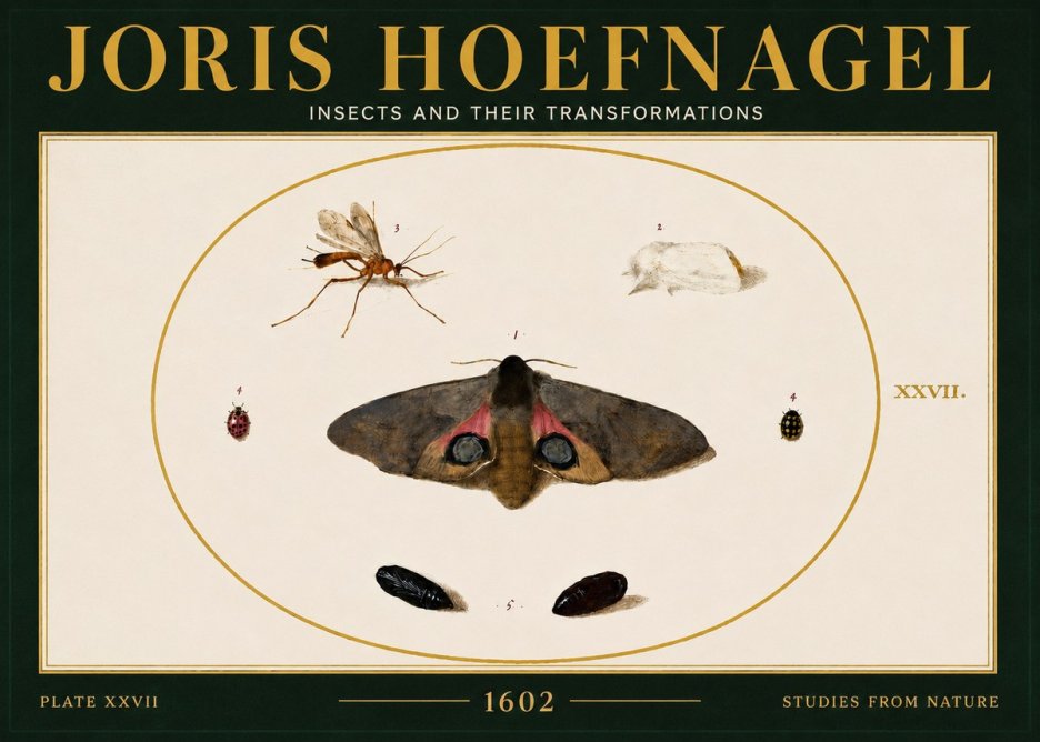Joris Hoefnagel Insects and Their Transformations - Plate Xxvii No6 - Affiche