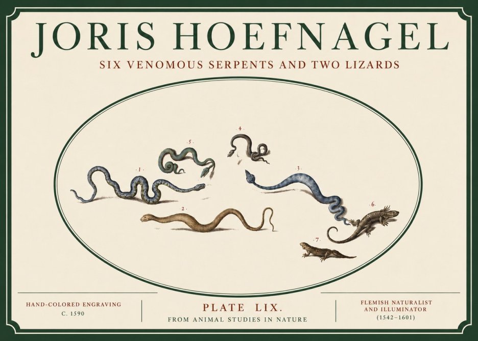 Joris Hoefnagel Six Venomous Serpents and Two Lizards No3 - Affiche