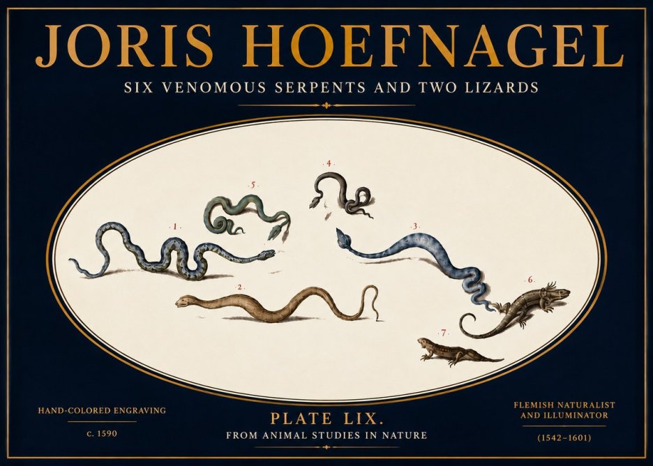 Joris Hoefnagel Six Venomous Serpents and Two Lizards No5 - Affiche