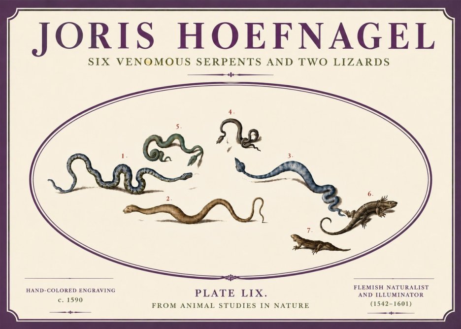Joris Hoefnagel Six Venomous Serpents and Two Lizards No6 - Affiche