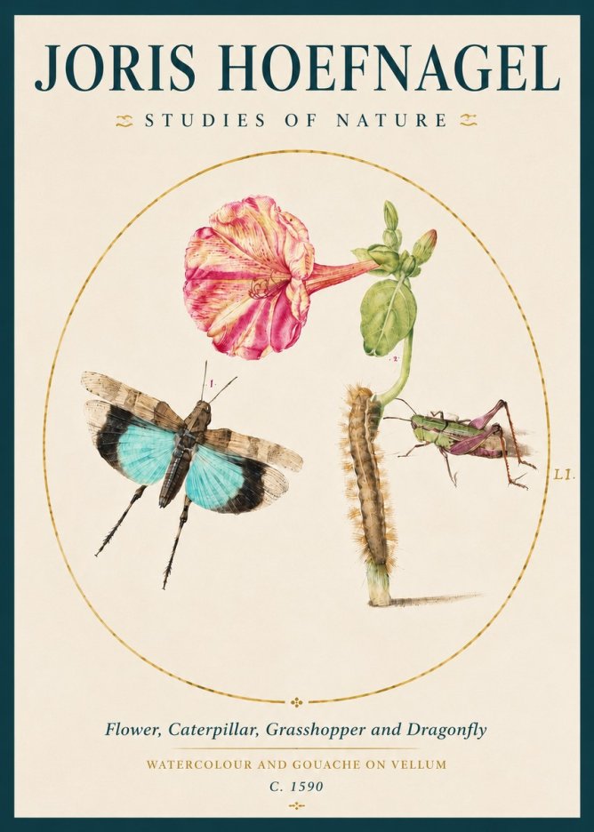 Joris Hoefnagel Plate L1. Studies of Insects and Plants No4 - Affiche