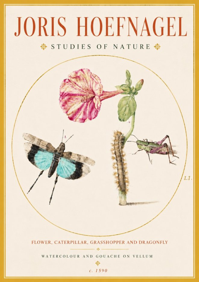 Joris Hoefnagel Plate L1. Studies of Insects and Plants No5 - Affiche
