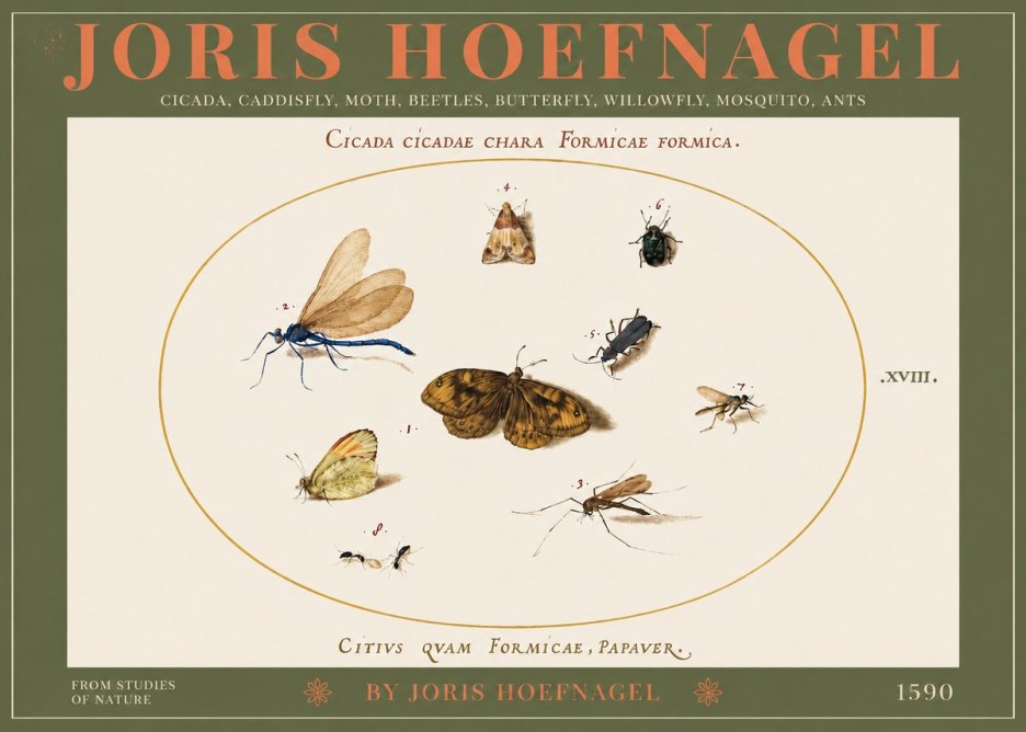 Joris Hoefnagel Cicada Cicadae Chara Formicae Formica. No3 - Affiche