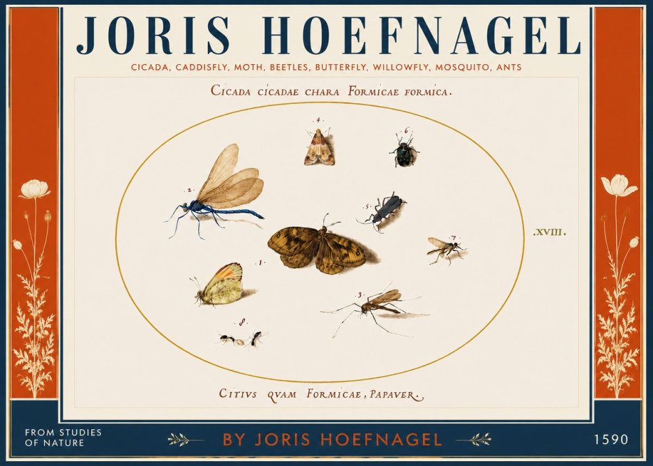 Joris Hoefnagel Cicada Cicadae Chara Formicae Formica. No4 - Affiche