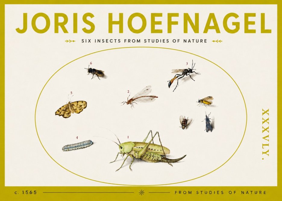 Joris Hoefnagel Six Insects from Studies of Nature C. 1565 No4 - Affiche
