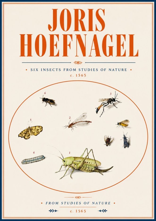 Joris Hoefnagel Six Insects from Studies of Nature C. 1565 No6 - Affiche