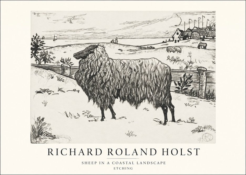 Richard Roland Holst Sheep in a Coastal Landscape No1 - Affiche