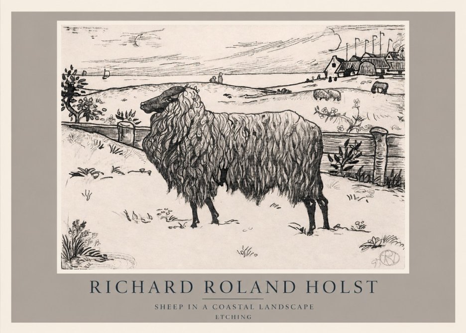 Richard Roland Holst Sheep in a Coastal Landscape No2 - Affiche