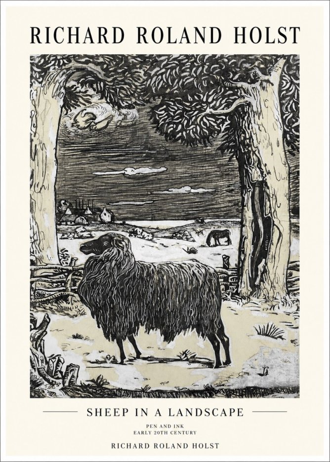 Richard Roland Holst Sheep in a Landscape No1 - Affiche