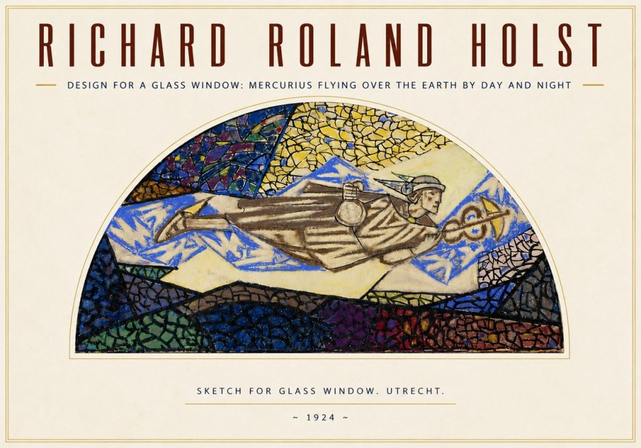 Richard Roland Holst Design for a Glass Window: Mercurius Flying over the Earth by Day and Night No3 - Affiche