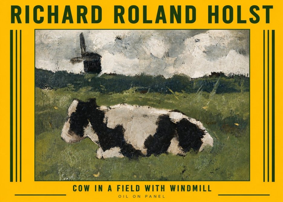 Richard Roland Holst Cow in a Field with Windmill No6 - Affiche