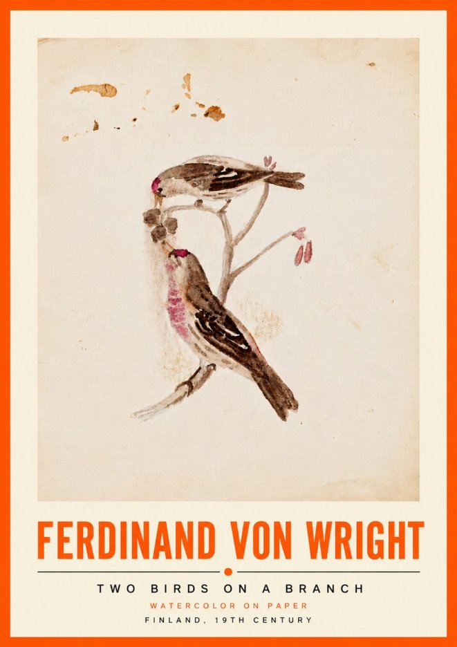 Ferdinand von Wright Two Birds on a Branch No5 - Affiche