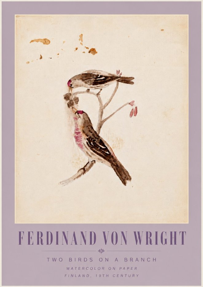 Ferdinand von Wright Two Birds on a Branch No6 - Affiche